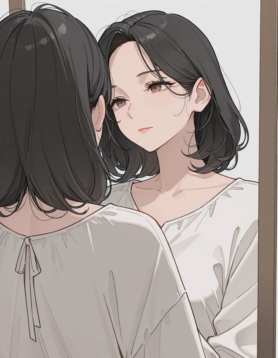 looking at mirror 태그로 생성한 예시 이미지